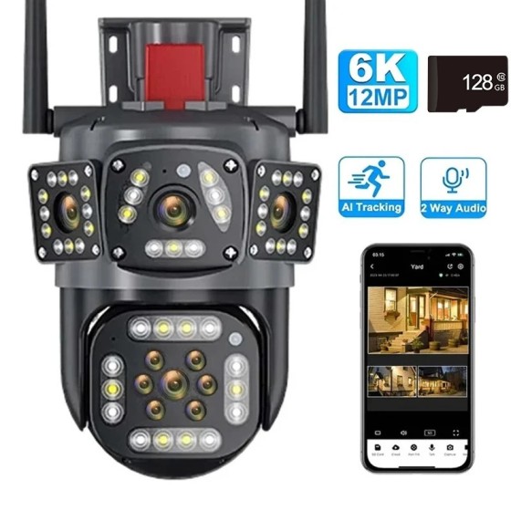 12MP 6K HD WiFi IP Camera Three Screens PTZ Camera Human Detection Aut
