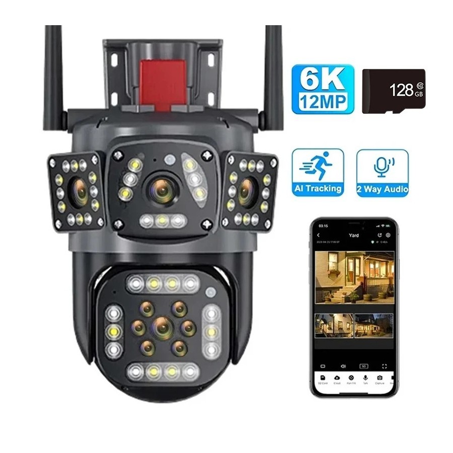 12MP 6K HD WiFi IP Camera Three Screens PTZ Camera Human Detection Aut