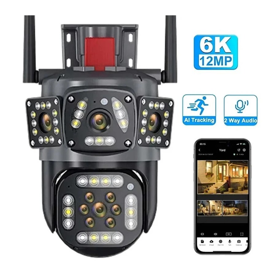 12MP 6K HD WiFi IP Camera Three Screens PTZ Camera Human Detection Aut