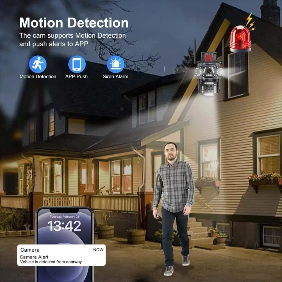 12MP 6K HD WiFi IP Camera Three Screens PTZ Camera Human Detection Aut
