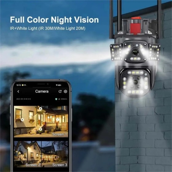 12MP 6K HD WiFi IP Camera Three Screens PTZ Camera Human Detection Aut