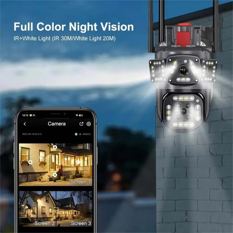 12MP 6K HD WiFi IP Camera Three Screens PTZ Camera Human Detection Aut