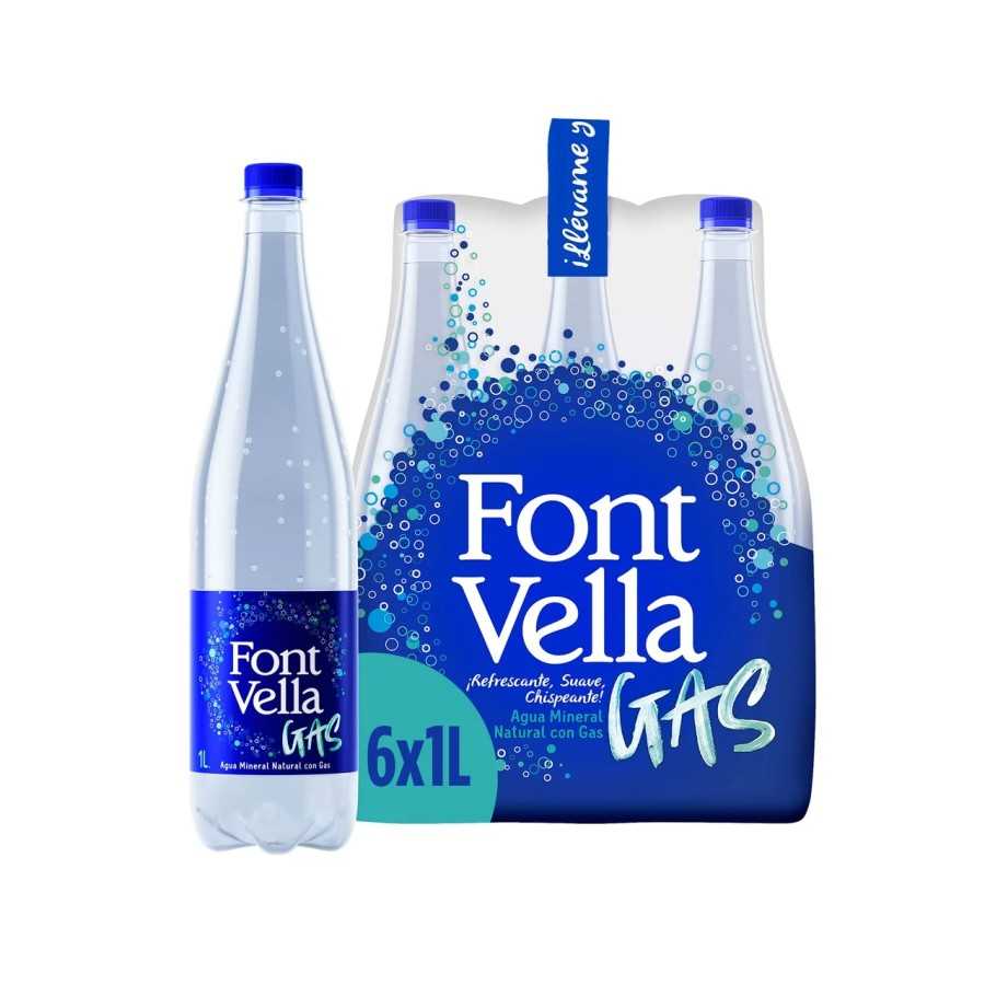 FONT VELLA Agua mineral con gas pack 6 uds. x 1 l,