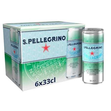 SAN PELLEGRINO Agua mineral con gas lata pack 6 x 33 cl.