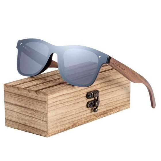 BARCUR Gafas de sol polarizadas negras de madera de nogal para hombre 