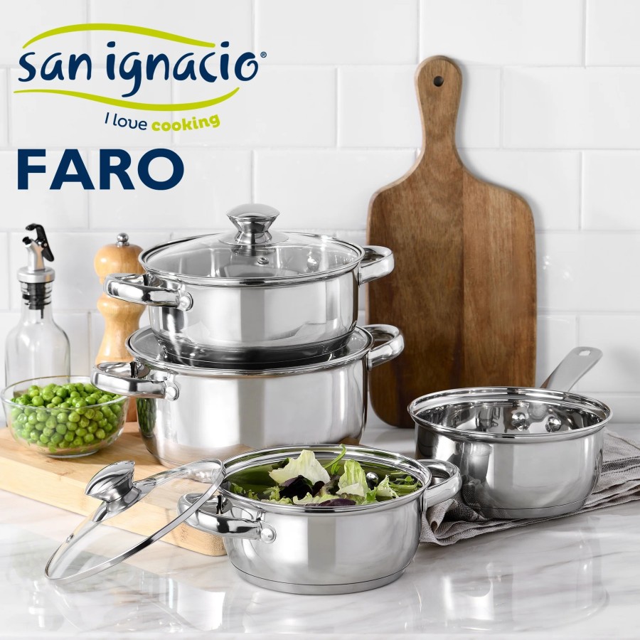 Batería de Cocina San Ignacio 7 Piezas en acero inoxidable Faro y jueg