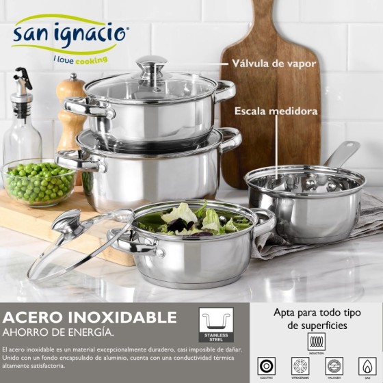 Batería de Cocina San Ignacio 7 Piezas en acero inoxidable Faro y jueg