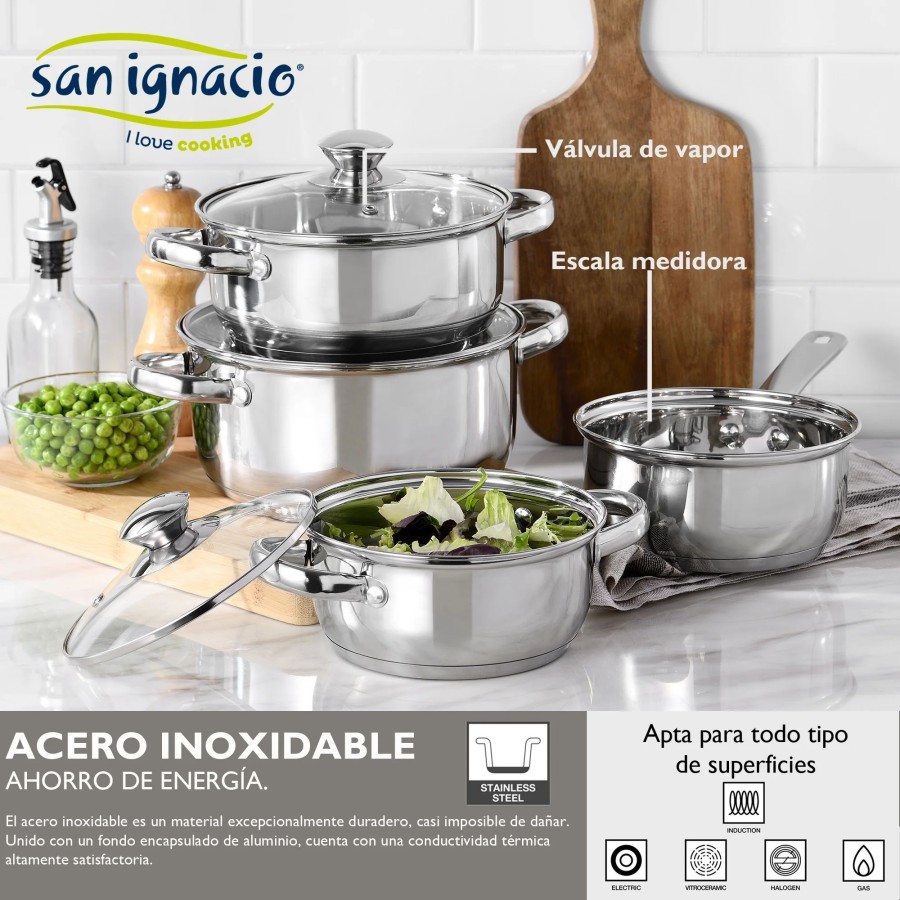 Batería de Cocina San Ignacio 7 Piezas en acero inoxidable Faro y jueg