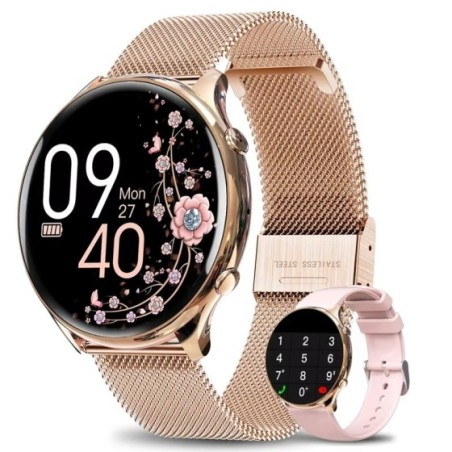 Reloj inteligente deportivo para mujer, dispositivo resistente al agua con control del ritmo cardíaco y de la presión sanguínea,