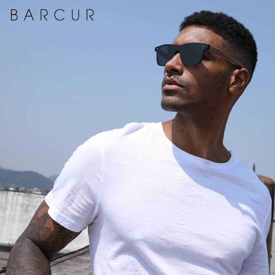 BARCUR Gafas de sol polarizadas negras de madera de nogal para hombre 