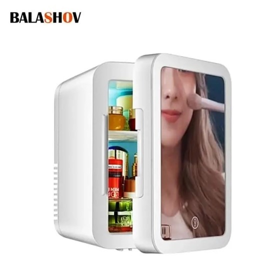 Mini refrigerador de maquillaje de 4L con espejo de luz LED, refrigera