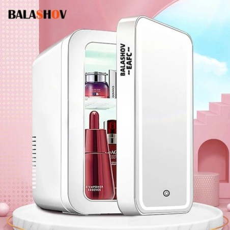 Mini refrigerador de maquillaje de 4L con espejo de luz LED, refrigerador portátil de almacenamiento de cosméticos, refrigerador