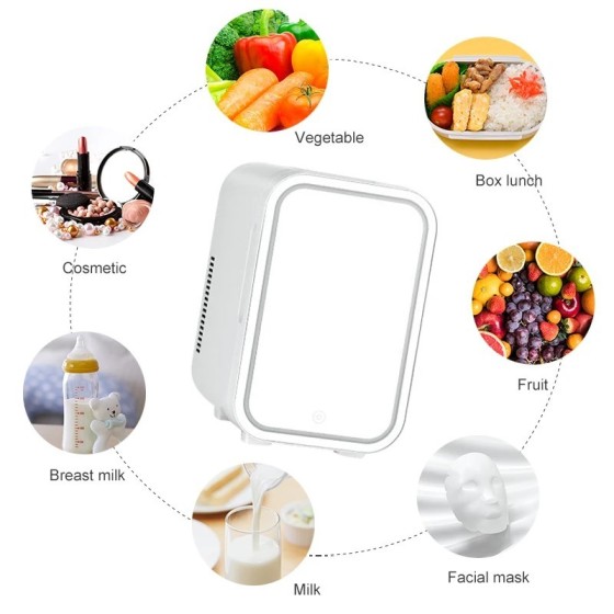 Mini refrigerador de maquillaje de 4L con espejo de luz LED, refrigera