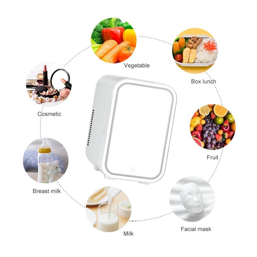 Mini refrigerador de maquillaje de 4L con espejo de luz LED, refrigera
