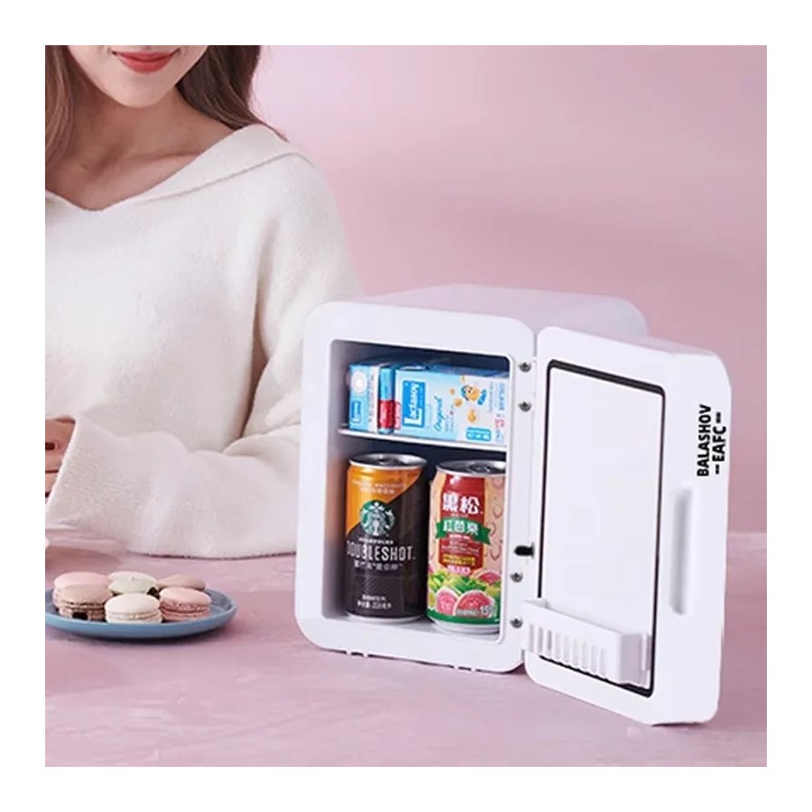 Mini refrigerador de maquillaje de 4L con espejo de luz LED, refrigera