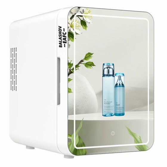 Mini refrigerador de maquillaje de 4L con espejo de luz LED, refrigera