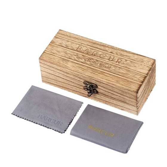 BARCUR Gafas de sol polarizadas negras de madera de nogal para hombre 