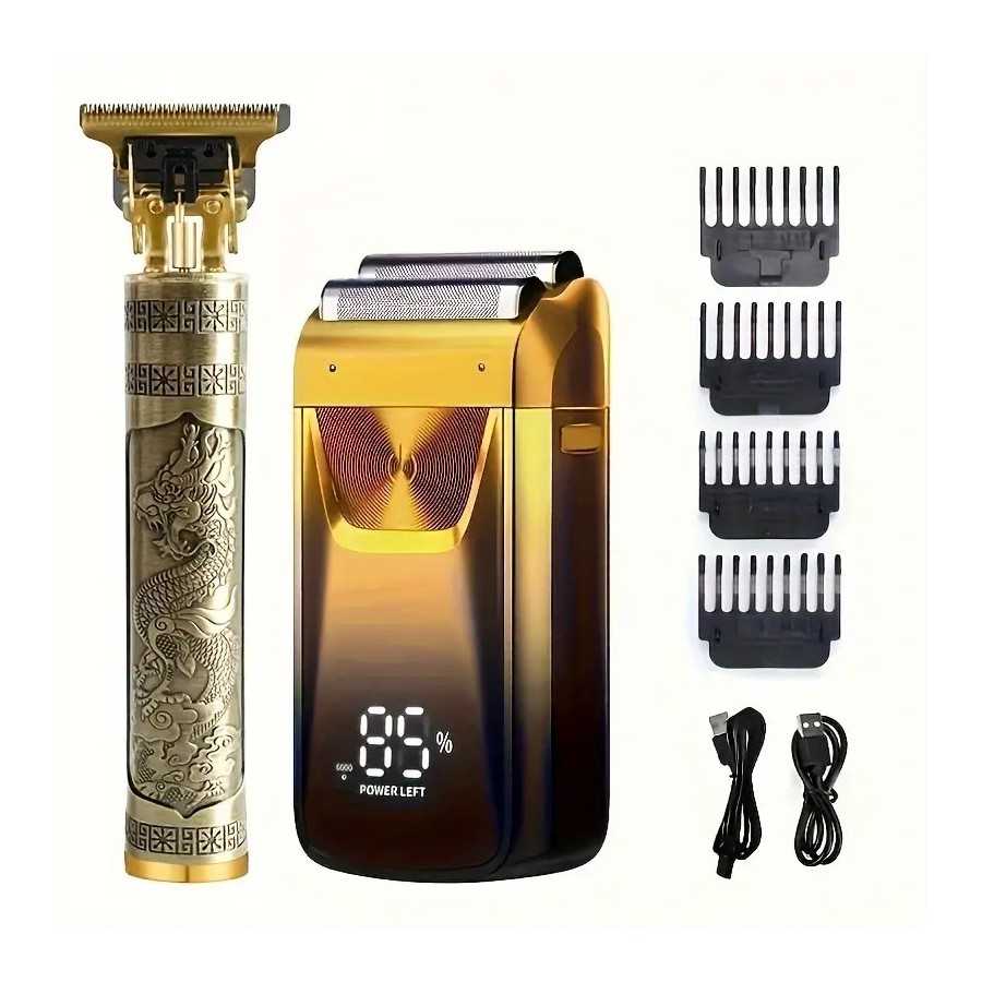 Kit de afeitado eléctrico para hombre, afeitadora de lámina con alimentación USB, batería de litio de 1200