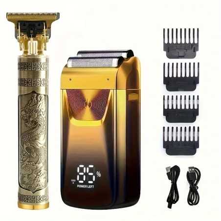 Kit de afeitado eléctrico para hombre, afeitadora de lámina con alimentación USB, batería de litio de 1200