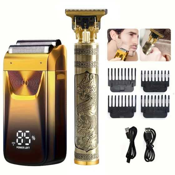 Kit de afeitado eléctrico para hombre, afeitadora de lámina con alimentación USB, batería de litio de 1200