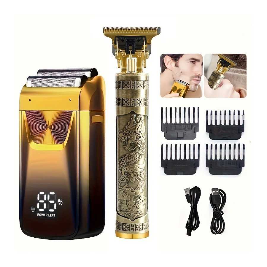 Kit de afeitado eléctrico para hombre, afeitadora de lámina con alimentación USB, batería de litio de 1200