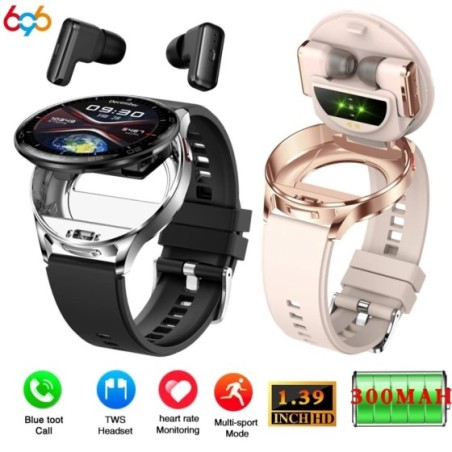 Reloj inteligente 2 en 1 para hombre y mujer, dispositivo con auriculares TWS, 1,39 pulgadas, deportivo, Fitness, ritmo cardíaco
