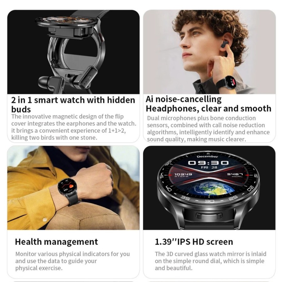 Reloj inteligente 2 en 1 para hombre y mujer, dispositivo con auricula