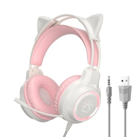Auriculares para juegos con Oreja de Gato para PC, auriculares para juegos de ordenador con micrófono, cancelación de ruido, con