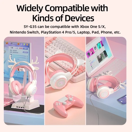 Auriculares para juegos con Oreja de Gato para PC, auriculares para ju Auriculares para juegos con Oreja de Gato para PC, auriculares para ju