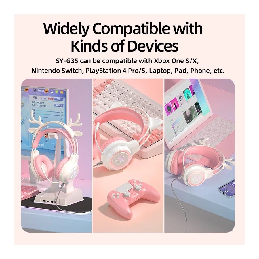 Auriculares para juegos con Oreja de Gato para PC, auriculares para ju