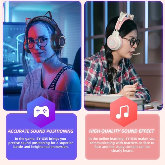 Auriculares para juegos con Oreja de Gato para PC, auriculares para ju Auriculares para juegos con Oreja de Gato para PC, auriculares para ju