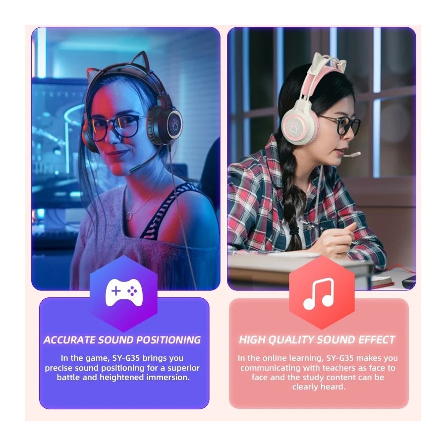Auriculares para juegos con Oreja de Gato para PC, auriculares para ju