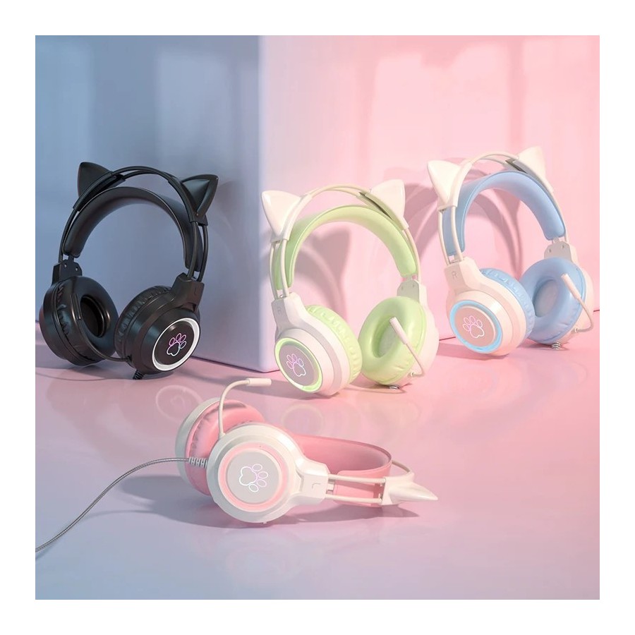 Auriculares para juegos con Oreja de Gato para PC, auriculares para ju