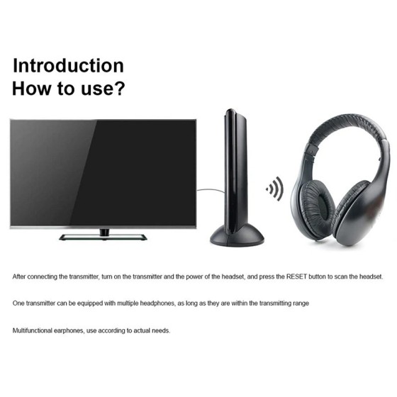 Auriculares inalámbricos HiFi 5 en 1 para TV o ordenador, auriculares 