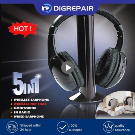 Auriculares inalámbricos HiFi 5 en 1 para TV o ordenador, auriculares con Radio FM, cancelación de ruido, micrófono, receptor in