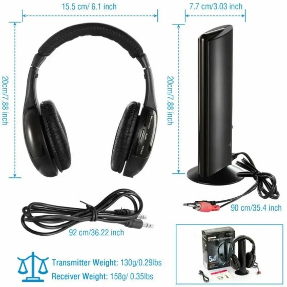 Auriculares inalámbricos HiFi 5 en 1 para TV o ordenador, auriculares 