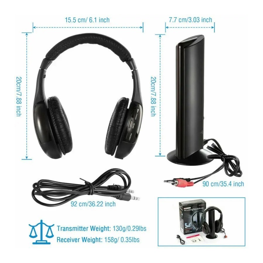 Auriculares inalámbricos HiFi 5 en 1 para TV o ordenador, auriculares 