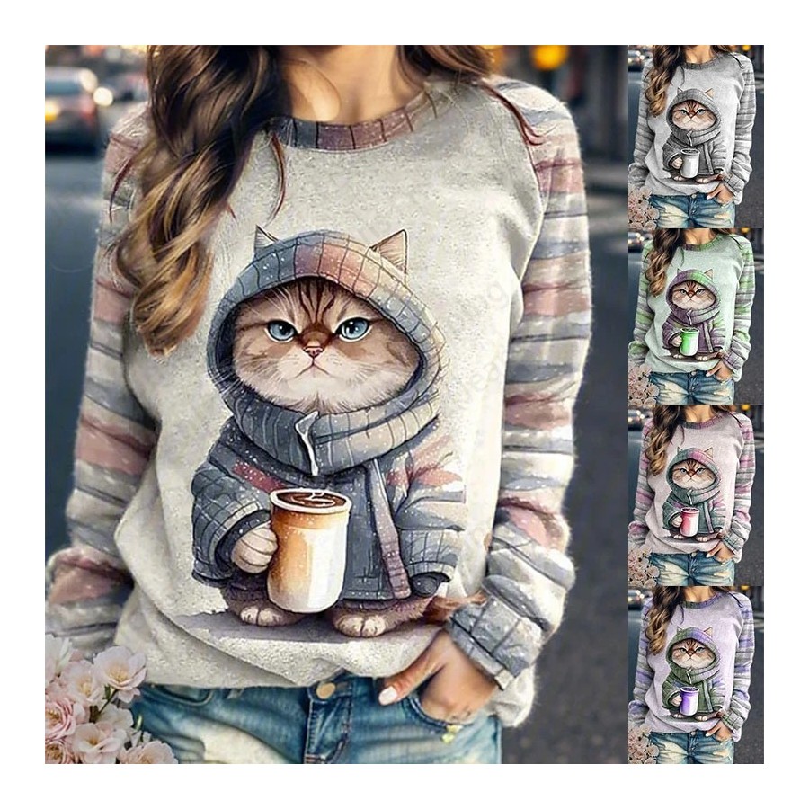 Sudadera con capucha con estampado 3d de gato café para mujer, sudader