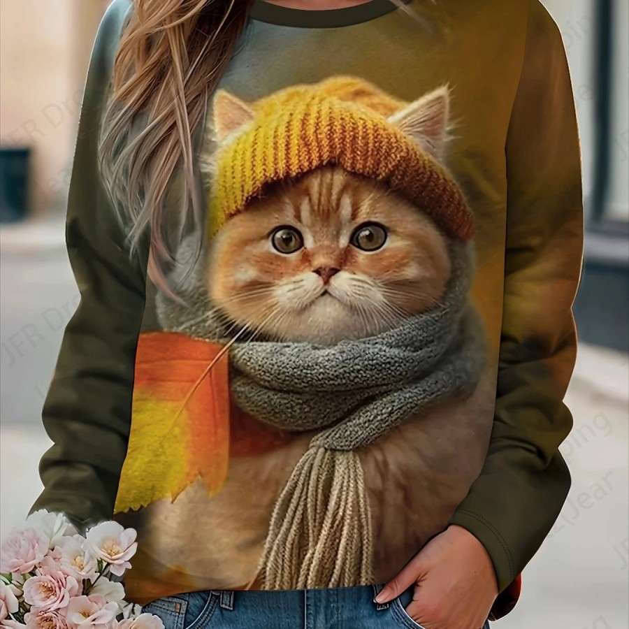 Sudadera con capucha con estampado 3d de gato café para mujer, sudader