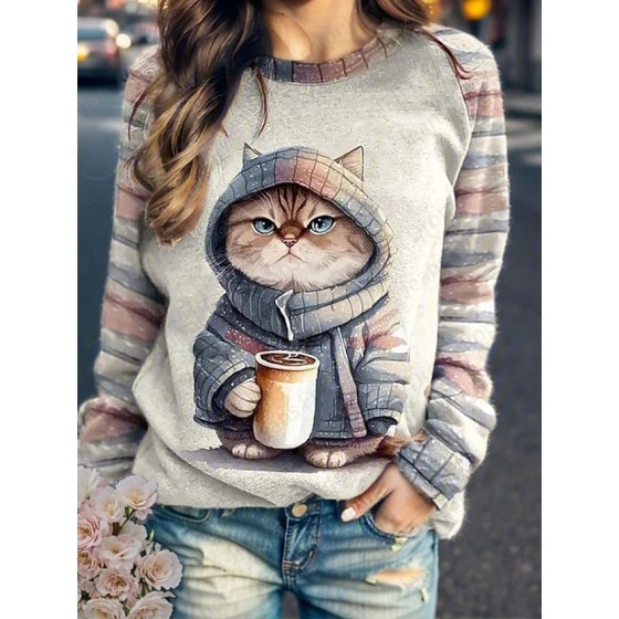 Sudadera con capucha con estampado 3d de gato café para mujer, sudader