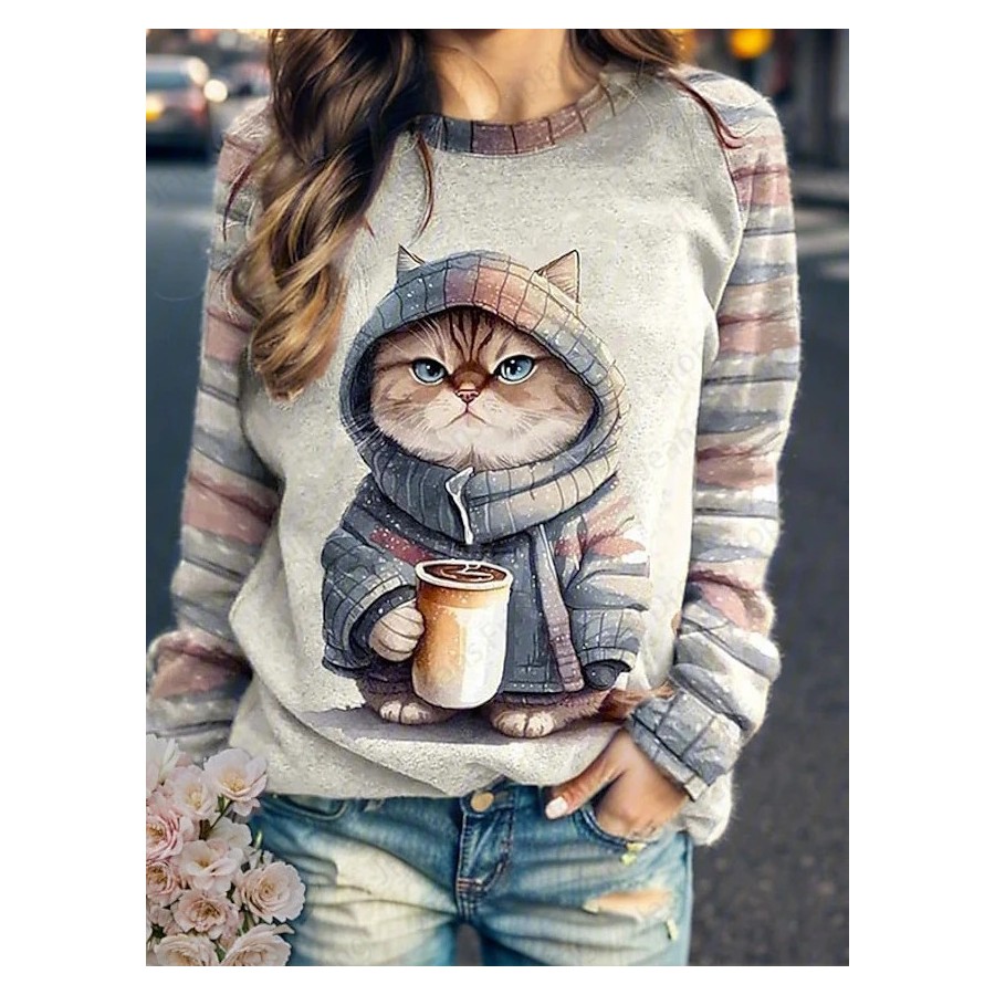 Sudadera con capucha con estampado 3d de gato café para mujer, sudader