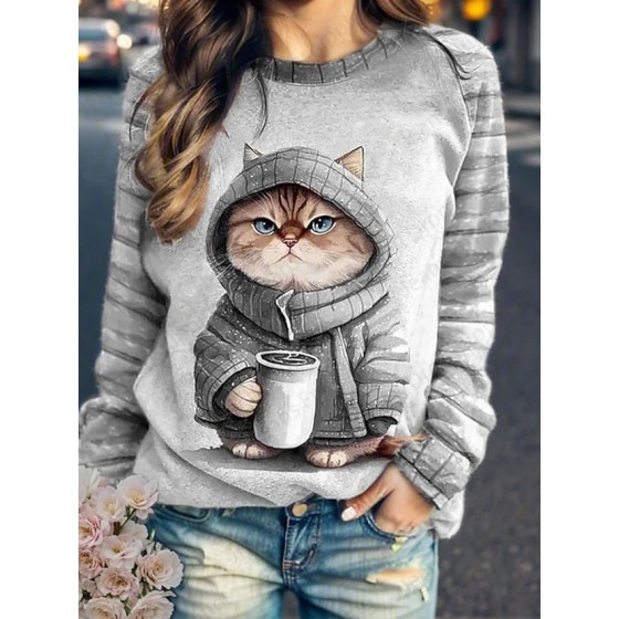 Sudadera con capucha con estampado 3d de gato café para mujer, sudader