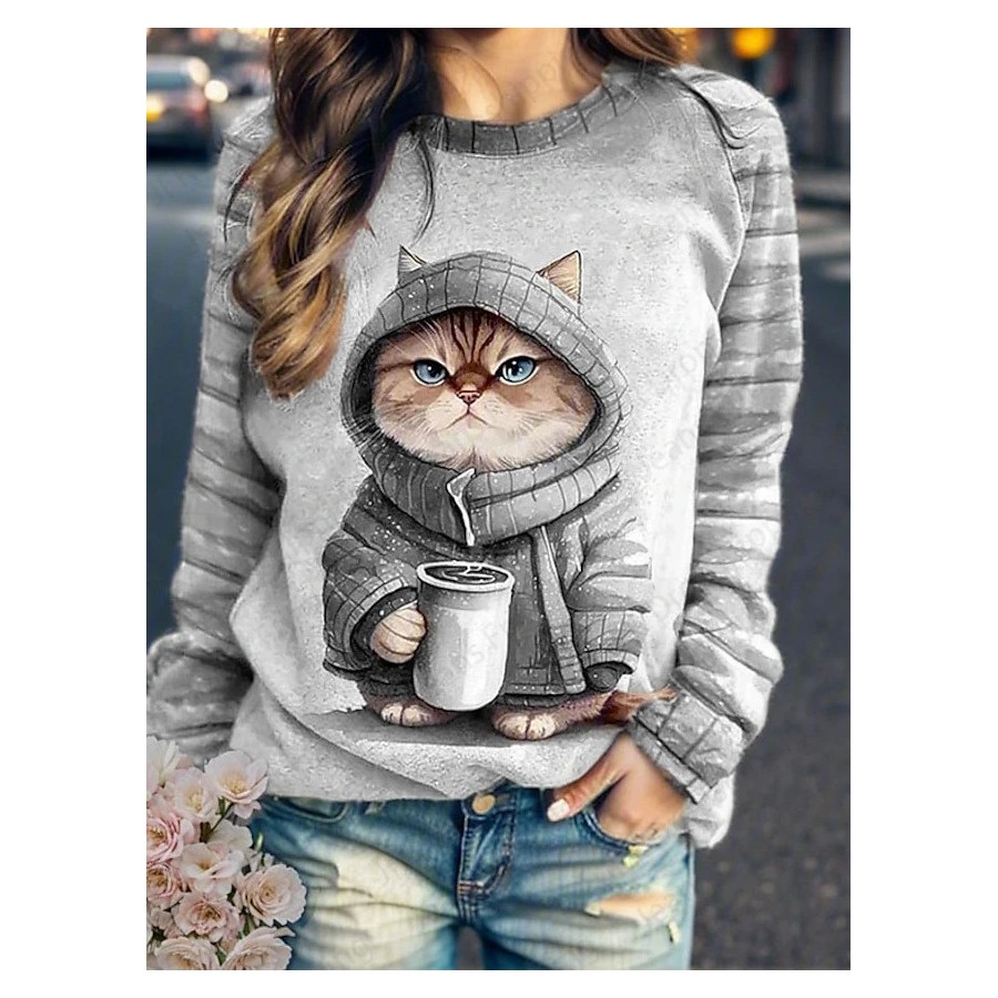 Sudadera con capucha con estampado 3d de gato café para mujer, sudader