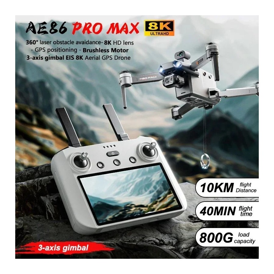 Dron Profesional AE86 PRO Max, cuadricóptero con cámara HD 8K, de 3 ej Dron Profesional AE86 PRO Max, cuadricóptero con cámara HD 8K, de 3 ej