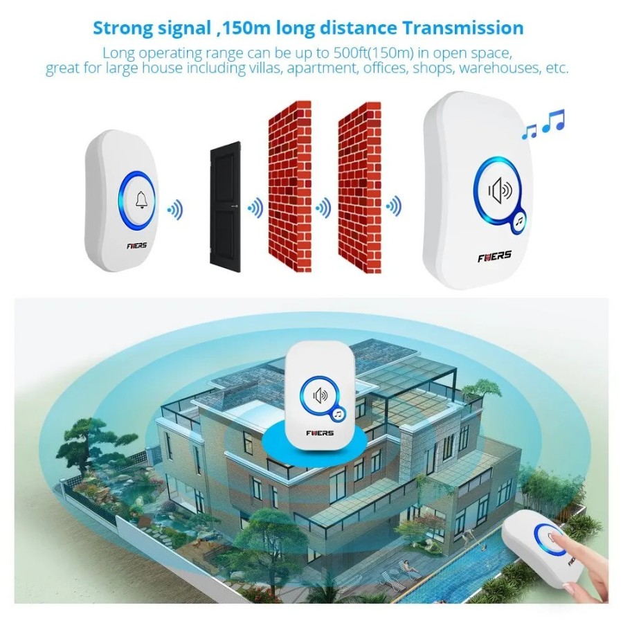 Timbre inalámbrico Fuers, timbre de bienvenida a prueba de agua, timbr