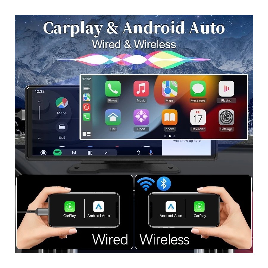 Reproductor de vídeo Multimedia con Radio para espejo de coche de 10,2