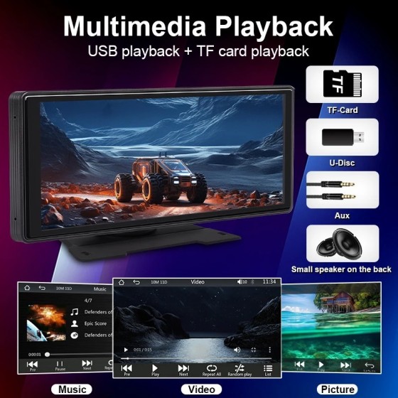 Reproductor de vídeo Multimedia con Radio para espejo de coche de 10,2