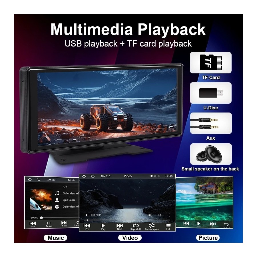 Reproductor de vídeo Multimedia con Radio para espejo de coche de 10,2