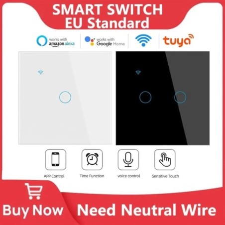 Interruptor inteligente WiFi, Interruptor táctil de pared con luz europea, 220V, necesita cable neutro, Tuya Smart Life, funcion