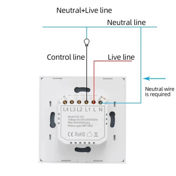 Interruptor inteligente WiFi, Interruptor táctil de pared con luz euro Interruptor inteligente WiFi, Interruptor táctil de pared con luz euro